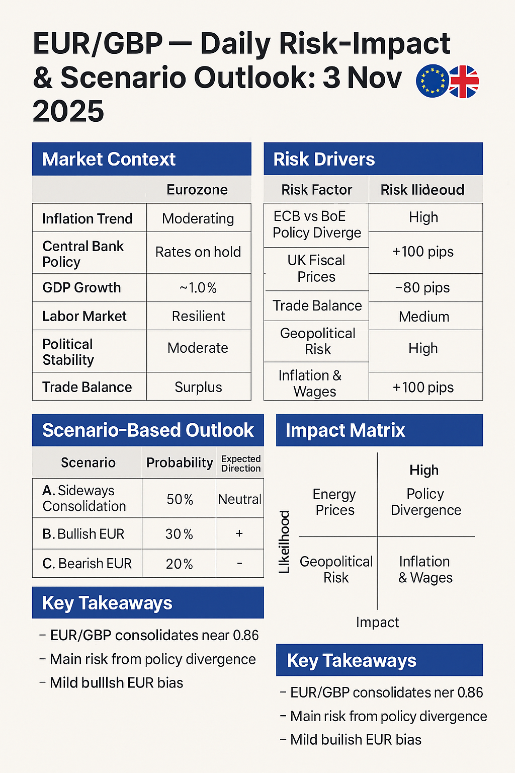 EUR/GBP — Daily Risk-Impact & Scenario Outlook: 3 Nov 2025
