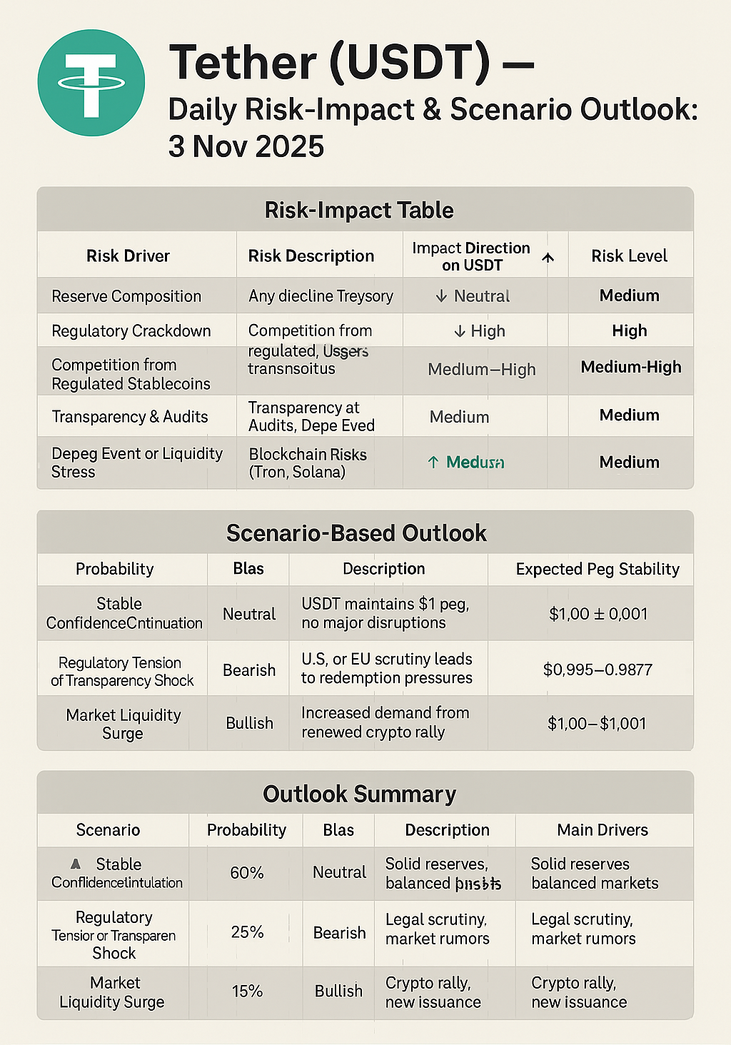 Tether or USDT — Daily Risk-Impact & Scenario Outlook: 3 Nov 2025