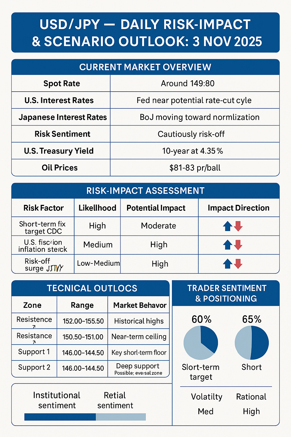 USD/JPY — Daily Risk-Impact & Scenario Outlook: 3 Nov 2025
